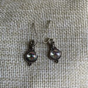 Faux Moonstone Earrings Drop Dangle Tibet Silver Jewelry
